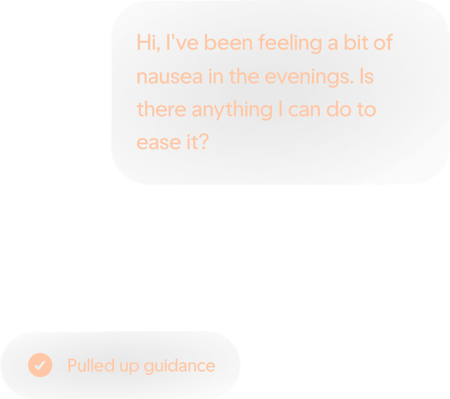 Member asking his care team about nausea and receiving instant guidance